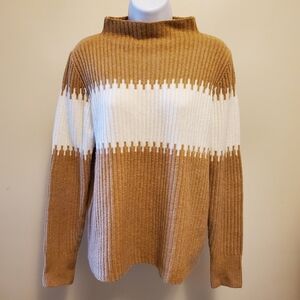 🌟Host Pick!🌟 French Connection Funnel-Neck Camel/White Colorblock Sweater - M